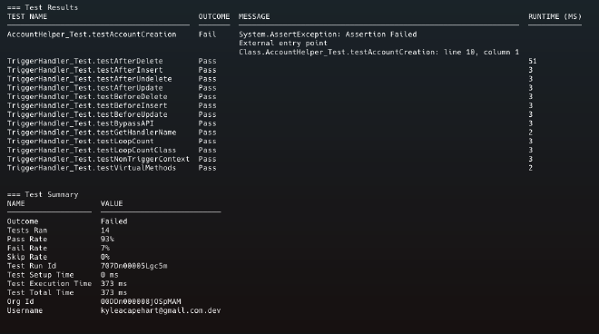 Long terminal output with 1 failing test.